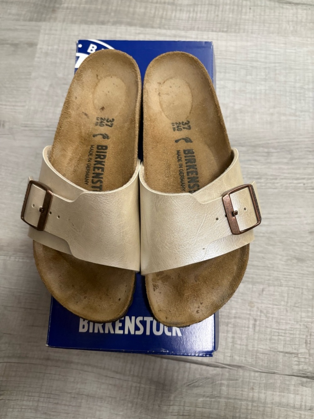 Birkenstock Madrid Single Strap Sandals in Pearl White. Worn a few times.